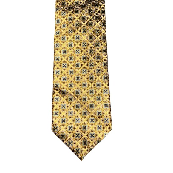 Ermenegildo‎ Zegna Mens Tie Gold Blue Medallion Long - Picture 1 of 5